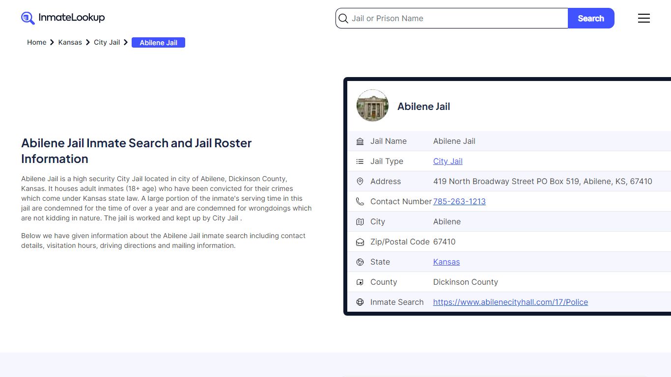 Abilene Jail Inmate Search - Abilene Kansas - Inmate Lookup